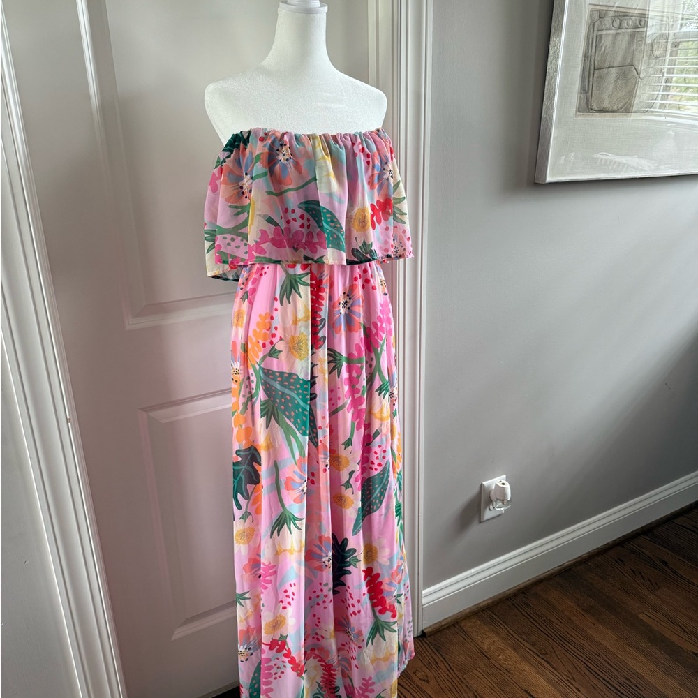 Entro Multicolor Floral Maxi Dress with slit up left side